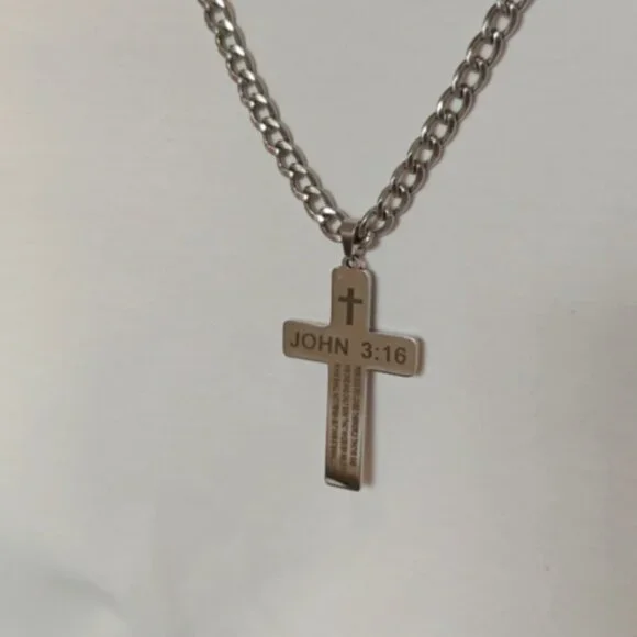 Stainless Steel Cross Necklace Engraved John 3:16 Classic Faith Jewelry Gift - Picture 7 of 7